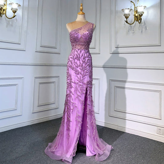 Pink Sexy High Split Mermaid Elegant Evening Dresses Gowns Luxury Beaded For Women Party LA71582