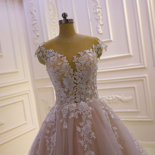 AM801 boheme Cap Sleeve Lace Applique See Through A line Wedding Dress