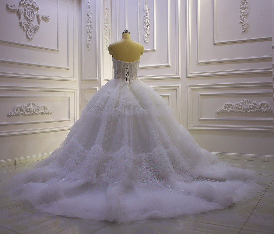 AM815 Strapless Pleat See Through Ball Gown Luxury ruffle tulle Wedding Dress