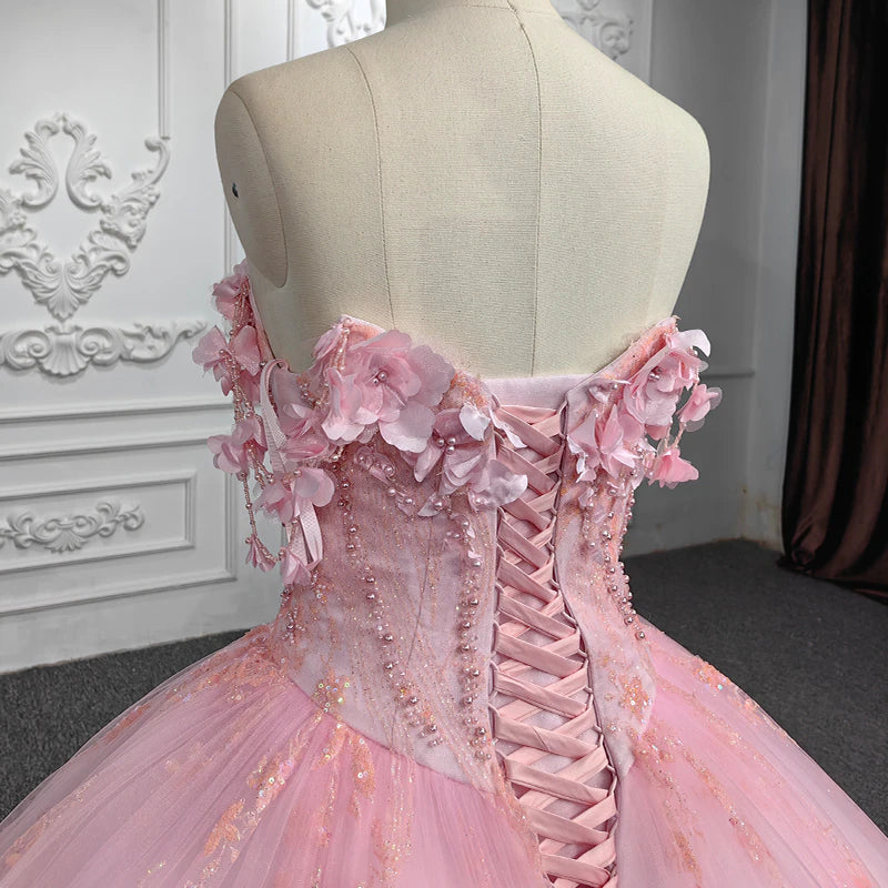 Blush pink luxury dress with flower applique