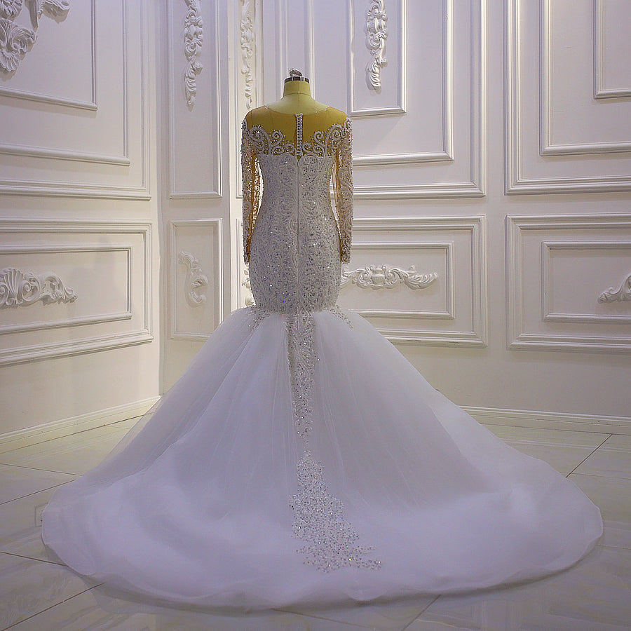 AM905 Long Sleeve Lace Applique Luxury mermaid Wedding Dress