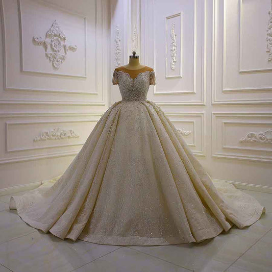 Pearl Dress Wedding Dresses Ladies Prom Luxury Dress Short Sleeves