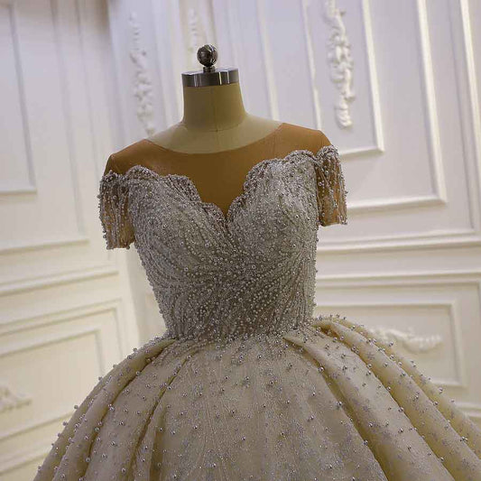 Pearl Dress Wedding Dresses Ladies Prom Luxury Dress Short Sleeves