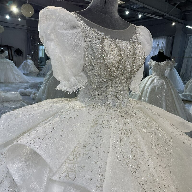 Short Sleeve Ball Gown Haute Couture Wedding Dress Suknia Ślubna