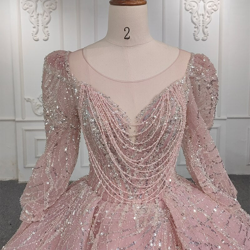 Blush Full Sleeves Evening Dress with shinny Crystal Beading