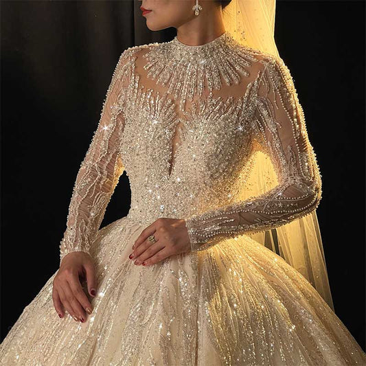 NA4175 Luxury long sleeve heavy beading wedding dress, ball gown glitter dazzle wedding dress