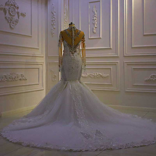 Megan Full Sleeve Rhinestone Crystal Mermaid Handmade Wedding Dress