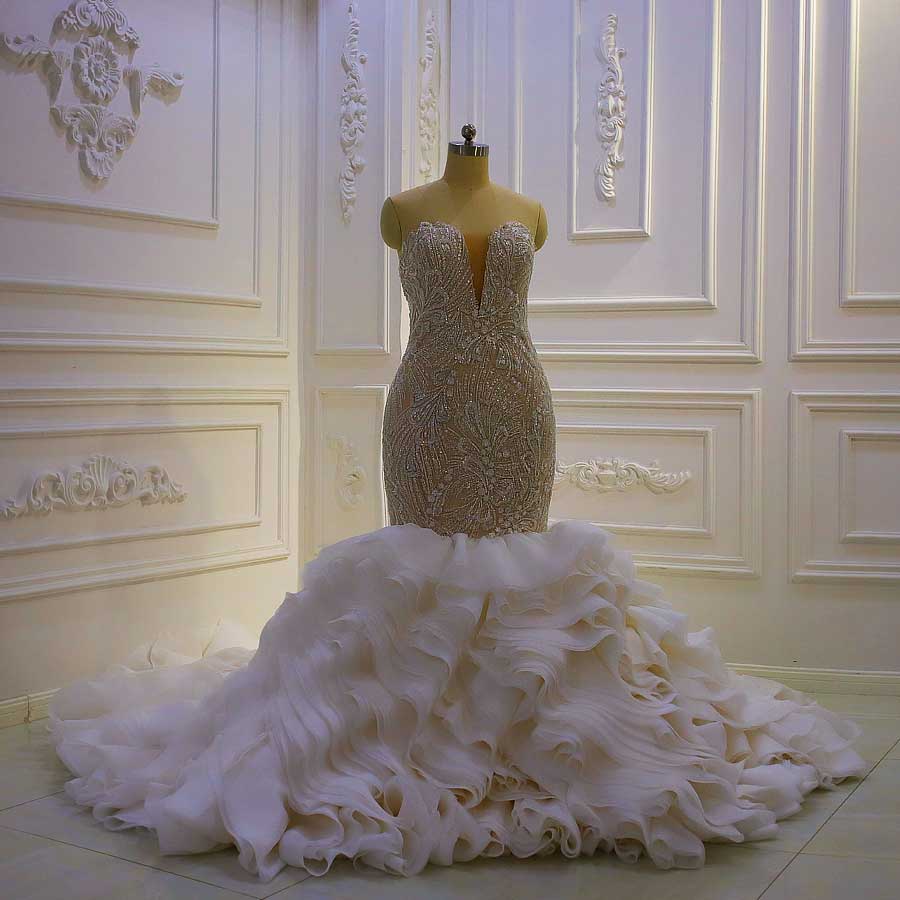 Diana AM1119 Strapless Ruffle Memaid Wedding Dress