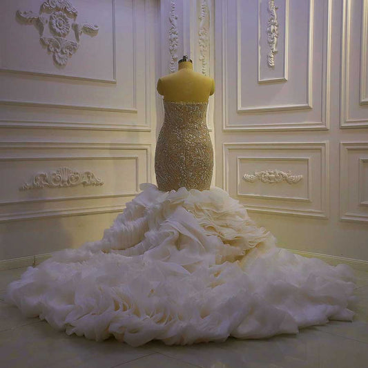 Diana AM1119 Strapless Ruffle Memaid Wedding Dress
