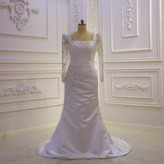 Elena AM1127 Detachable Train Satin Wedding Dress