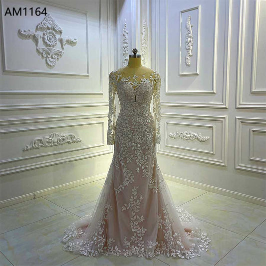 Cindy AM1164 Long Sleeve Lace Wedding Dress Illusion Mermaid dress with long sleeves