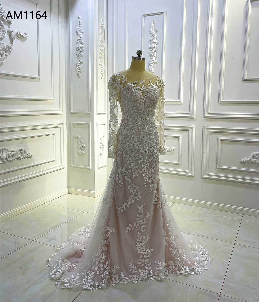 Cindy AM1164 Long Sleeve Lace Wedding Dress Illusion Mermaid dress with long sleeves