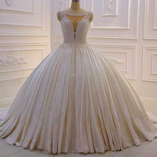Adalyn Cap Sleeve Lace Appliques Pleat Waves Ball Gown Royal Wedding Dress