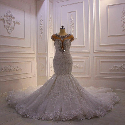 Sienna Cap Sleeve Lace Appliqued Luxury Mermaid Wedding dress