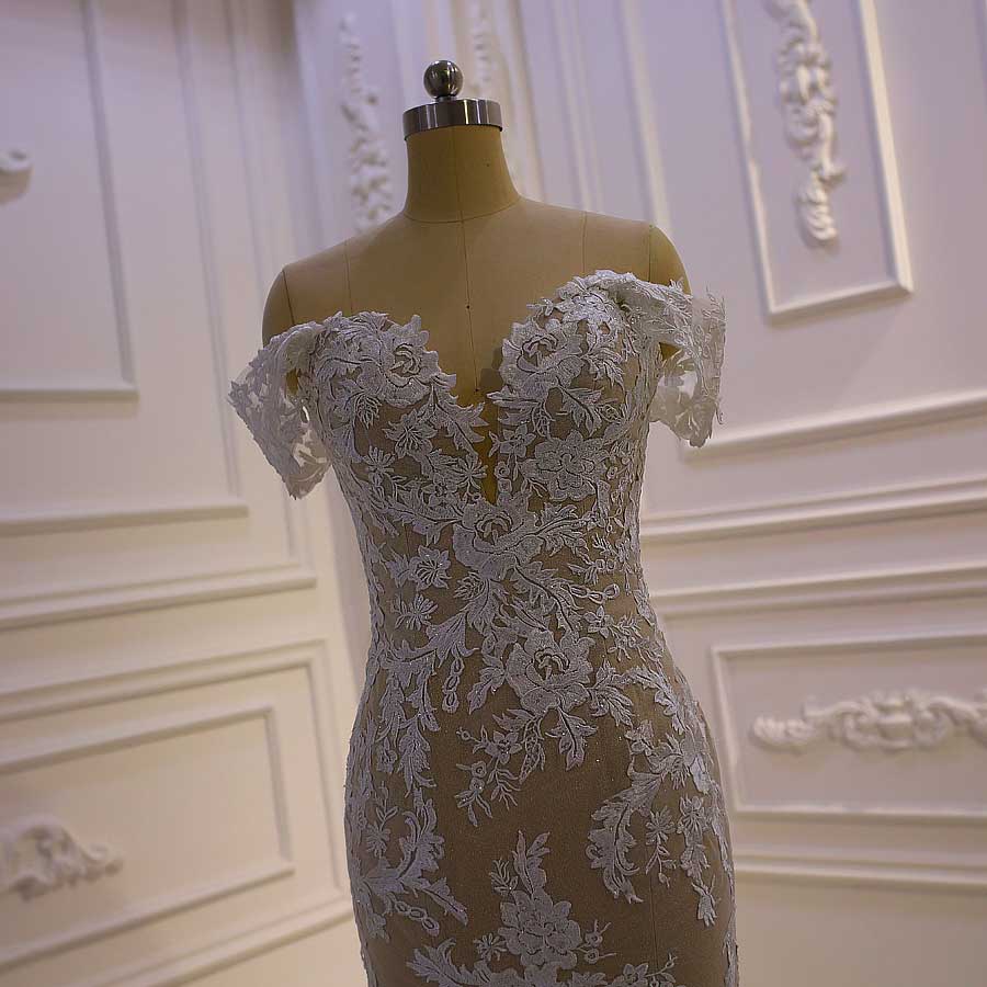 AM746 Wedding party dress Off Shoulder Lace Appliqued Mermaid Wedding Dress