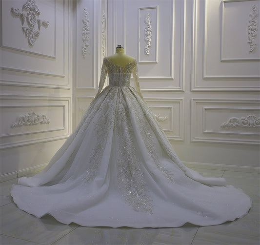 Everly Long Sleeve Crystal Beads Applique Wedding Dress