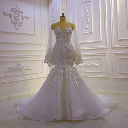 AM894  Strapless Lace Applique mermaid Wedding Dress