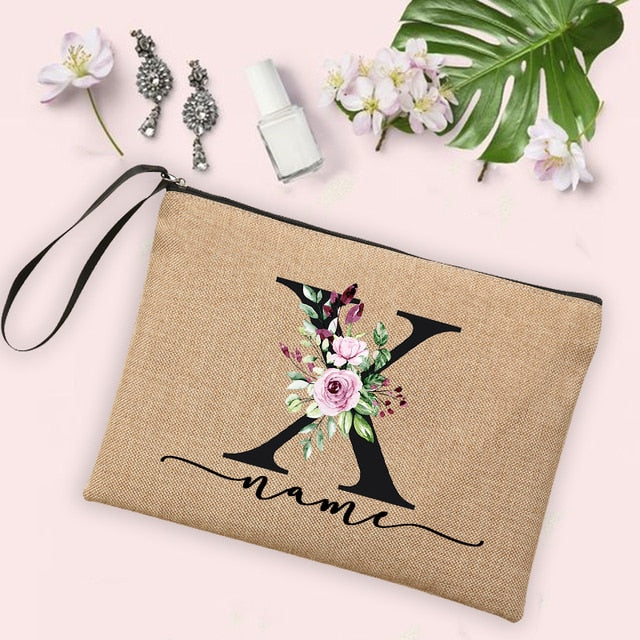 Canvas Makeup Bag with Name & Initial - Personalized Brides