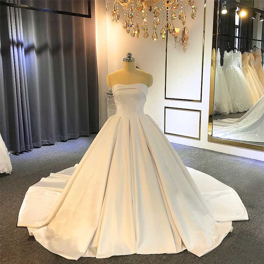 Simple Satin Wedding Dress With Good Price Bridal Gown Marriage Luxury Ball Gown No sleeves wedding dress