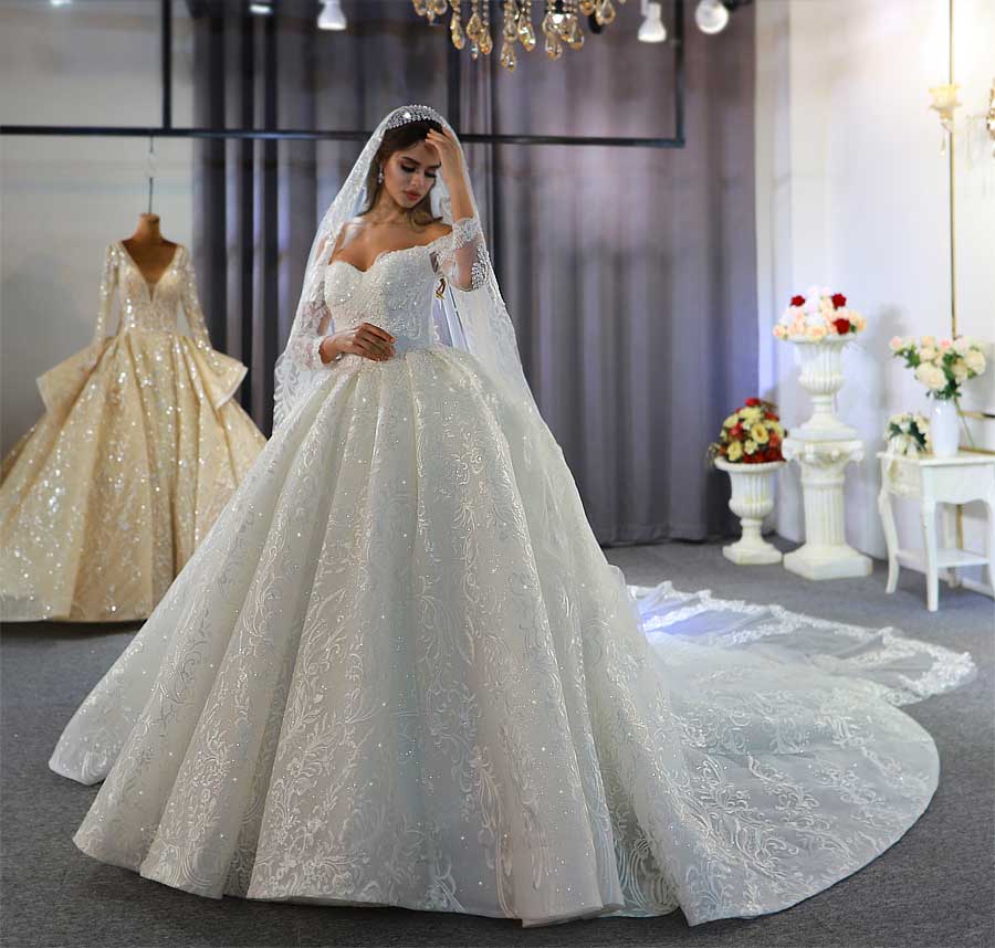 AM415 Off The Shoulder Long Sleeves Beautiful Dress Lace Bridal Dress