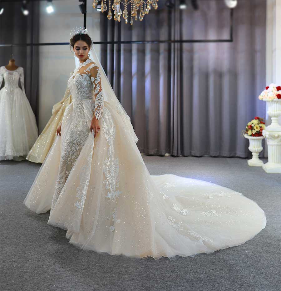 Wedding Dress 2 In 1 Lace Mermaid Wedding Dress With Detachable Train