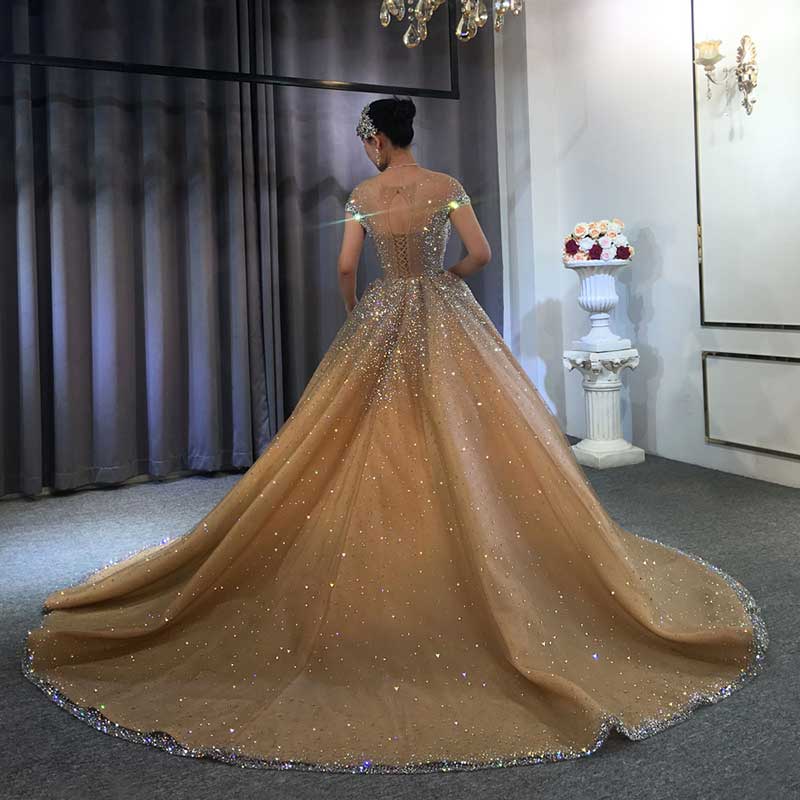 Full Hand Sewn Crystal Beads Shiny Glitter Ball Gown Wedding Dress Luxury Couture Affordable Wedding Dress vestido de novias