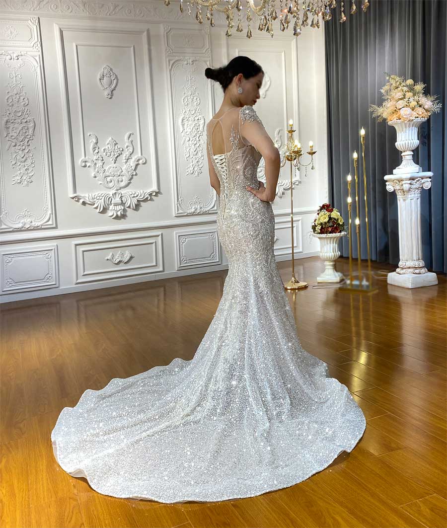 The Yolina :: Hand Beaded Crystal Lace & Tulle Mermaid Luxury Wedding Dress  – Luxury Collection