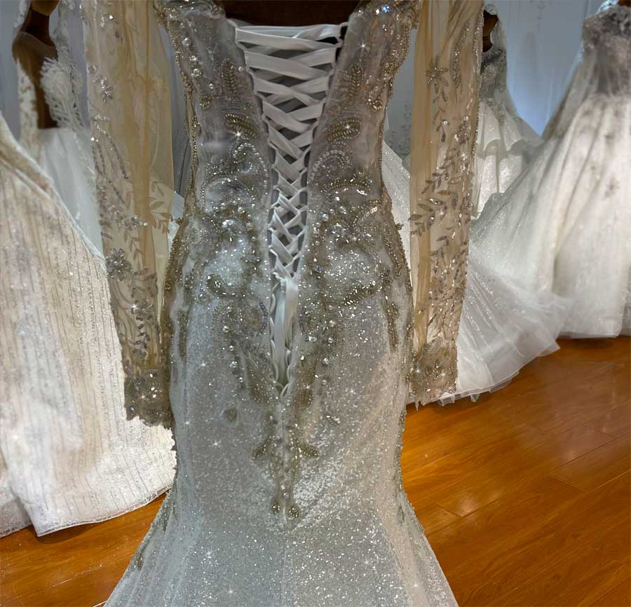 Heavy Beaded Custom Made Mermaid Affordable Luxury Couture Wedding Dress Long Train Crystal Beading