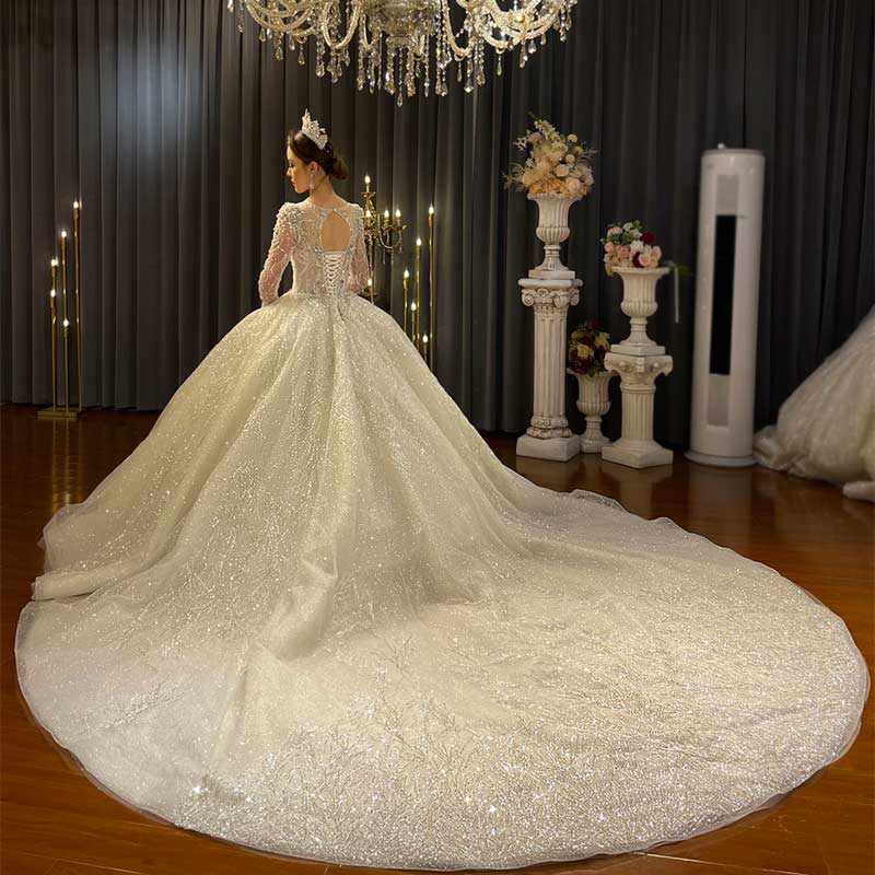 Nalla Luxury heavy beading ball gown wedding dress, long sleeve couture wedding dress Amimo Couture
