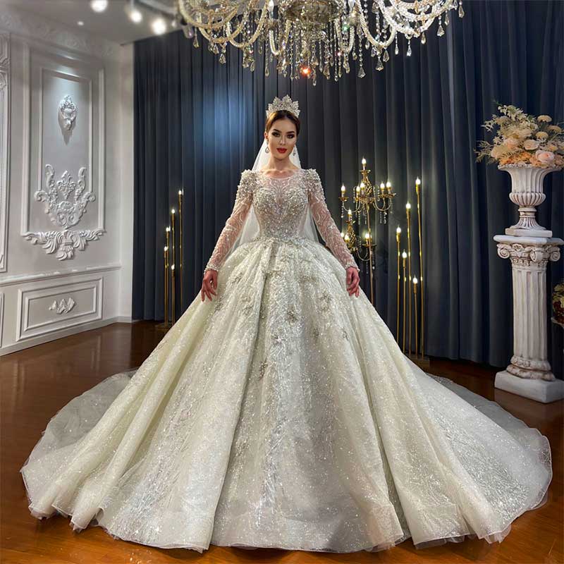 Nalla Luxury heavy beading ball gown wedding dress, long sleeve couture wedding dress Amimo Couture