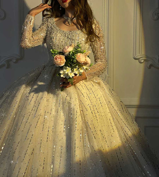 AM1139  Pearl Crystal Beaded  Wedding Dress