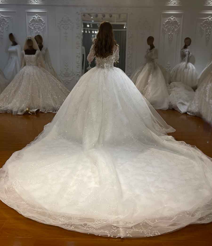 Capetown New V-Neckline Wedding Dress Glitter Ball Gown Shiny Ball Gown Wedding Dress Aiso Bridal