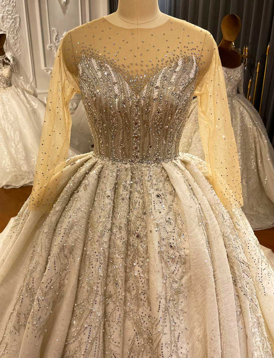 AM690 Elegant Luxury Pearl Crystal beaded Custom Wedding Dress