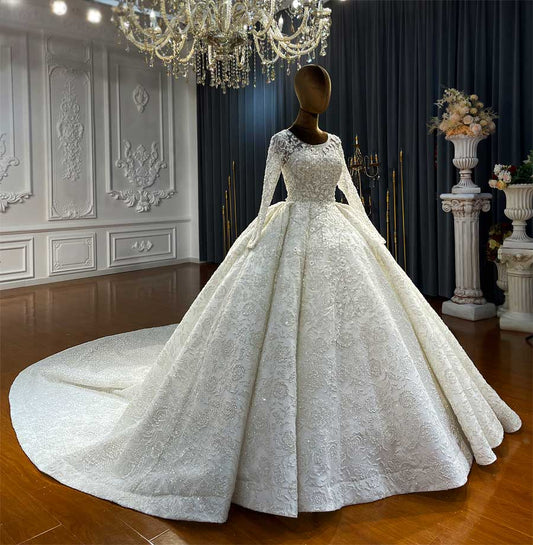 NS4290 Long Train Royal ball Gown Wedding Dress for Luxury Bride Custom Made Wedding Dress plus size wedding dress