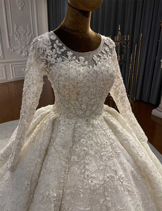 NS4290 Long Train Royal ball Gown Wedding Dress for Luxury Bride Custom Made Wedding Dress plus size wedding dress