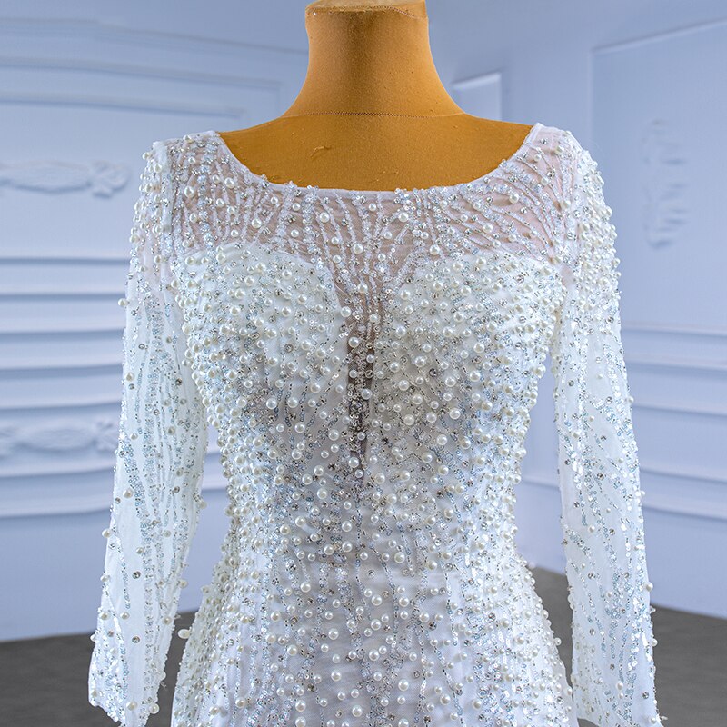 Poppy Beading Wedding Dresses For Women Bride With Removable Train Long Sleeve Crystal Stone RSM67466 Robe De Mariée