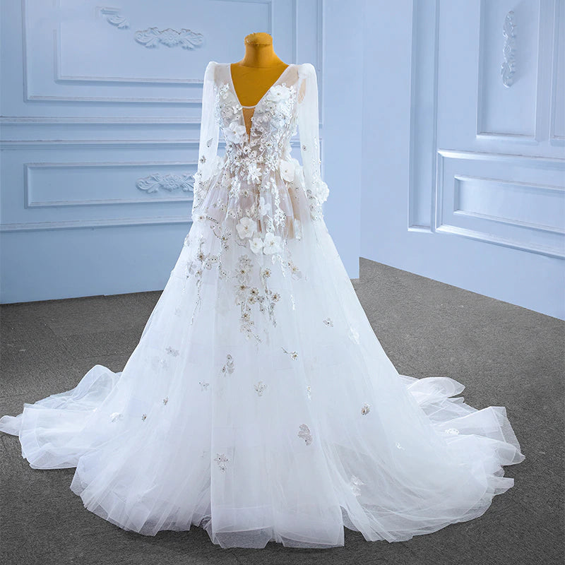 Eloise Classic Wedding Dresses For Women Organza A-Line V-Neck Wedding Gown For Bride Flowers RSM222199 Vestido De Novias
