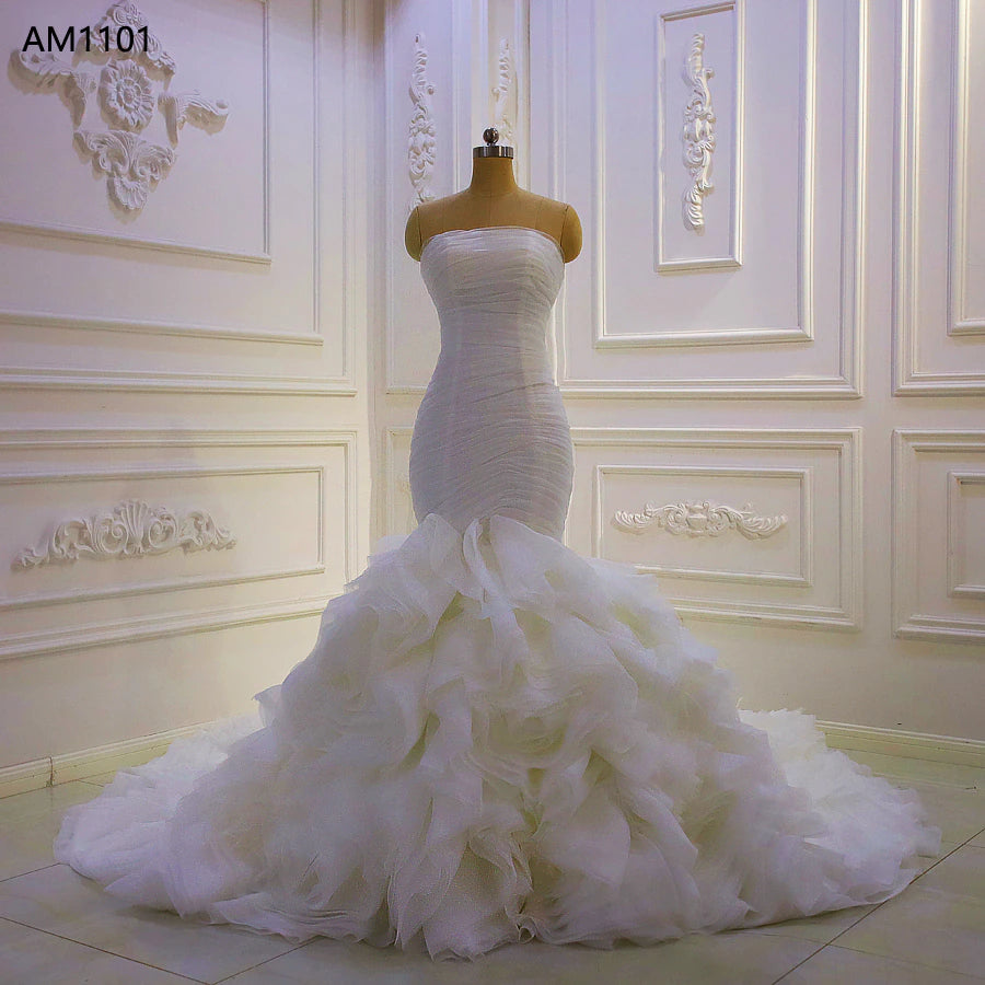 AM1101  Strapless Simple Pleated Mermaid Wedding Dress
