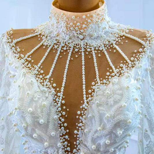 Oakley Mermaid Wedding Dress For Women Beading Organza Sequined High Neck Bride Dress of Ball Gowns RSM67219 Robe De Mariée