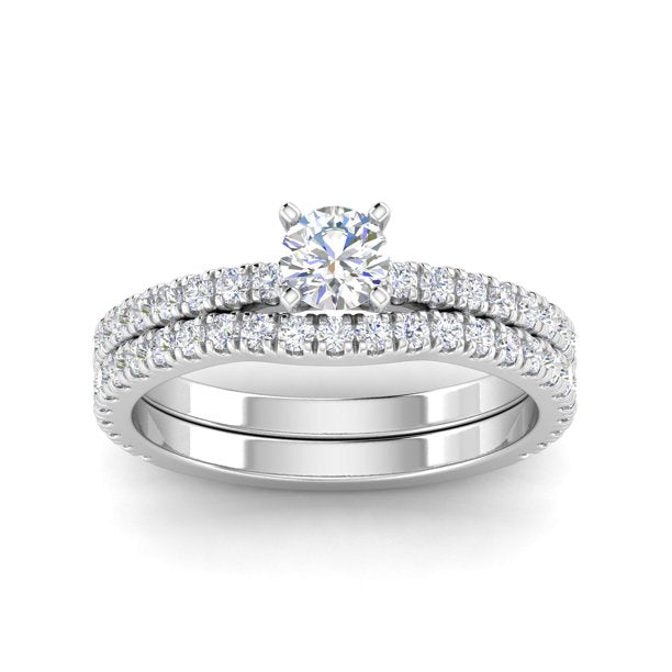 1.00 Carat TW Diamond Solitaire Bridal Set Engagement Rings in 10k White Gold (G-H, I2)
