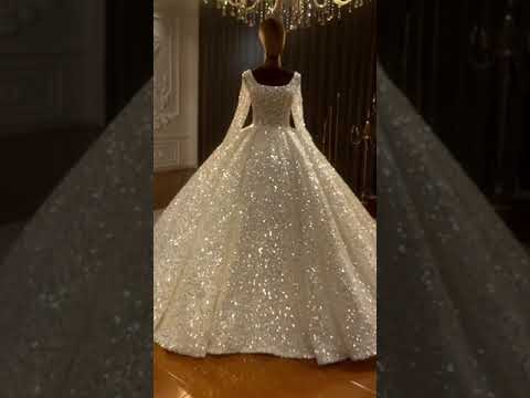 OSTTY - Luxury Gold Wedding Dress Long Sleeve Hign Neck Full Beading Ball  Gown $1,572
