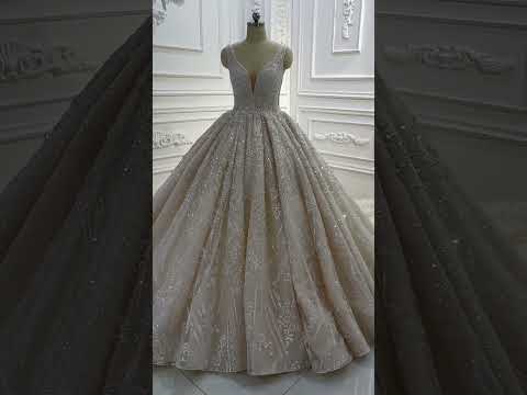 AM1030 Cap Sleeve Handmade Beading Champagne Wedding Dress