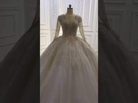 AM688 High End Quality Full Sleeve Glitter Beading Shiny Ball Gown New Wedding Dress