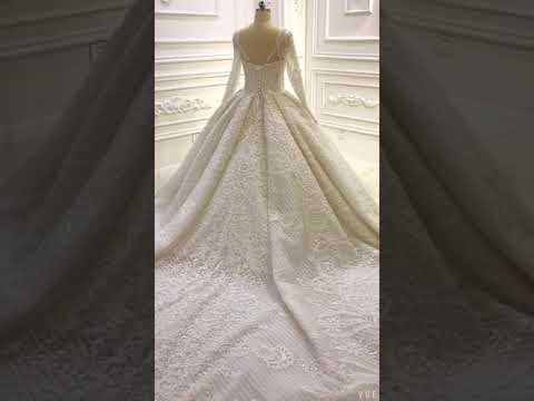 AM209 Long Sleeve Luxury Lace Beading Wedding Dress