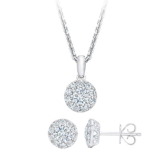 Round Brilliant 1.00 ctw VS2 Clarity, I Color Diamond 14kt White Gold Earring & Necklace Set
