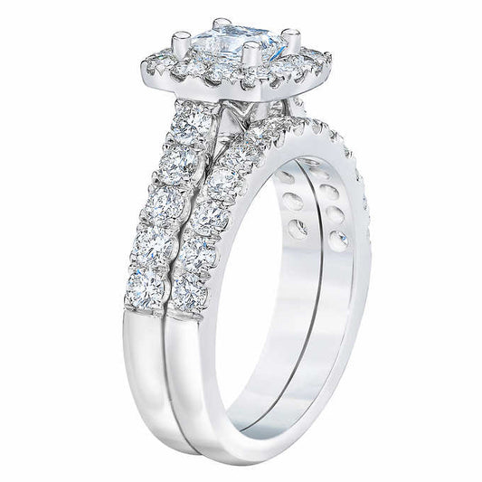 Princess Cut 2.50 ctw VS2 Clarity, I Color Diamond Platinum Halo Wedding Set