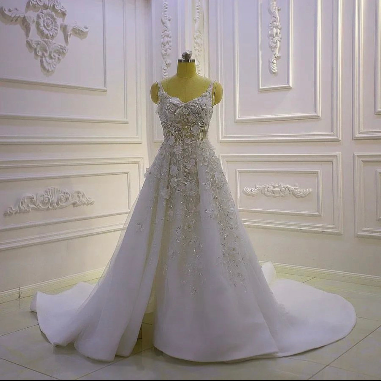 AM994 Spaghetti Straps Lace Appliqued Beach Casual High Slit Wedding Dress