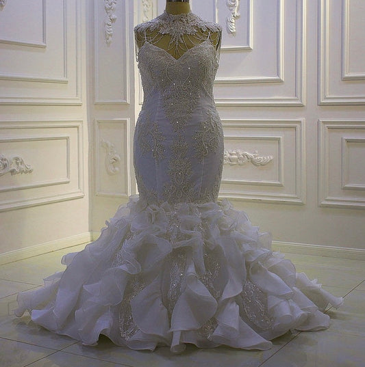 AM818 gelinlik Lace Applique Wraps Mermaid Big Plus Size Wedding Dress