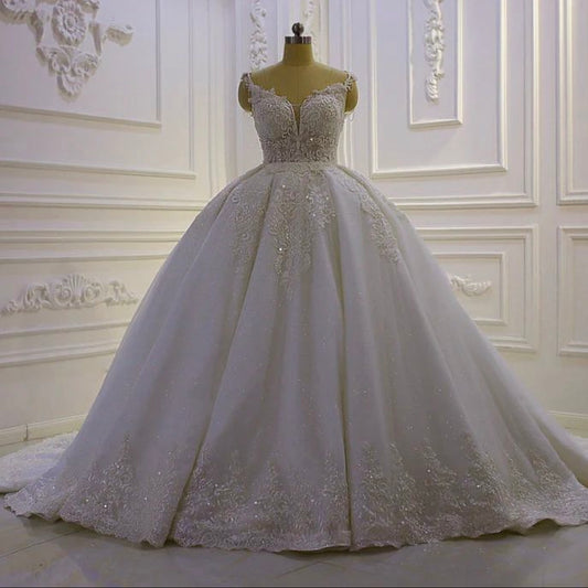 AM835 Spaghetti Strap Lace Applique luxury Wedding Dress