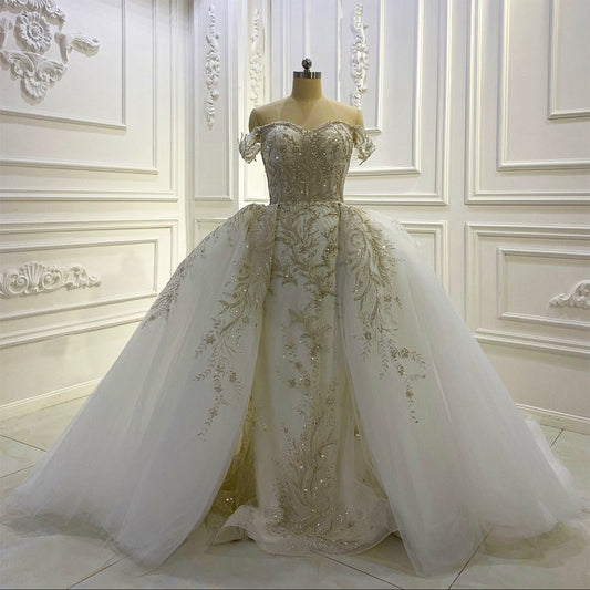 AM929 Off Shoulder Lace Appliqued Detachable Skirt Wedding dress